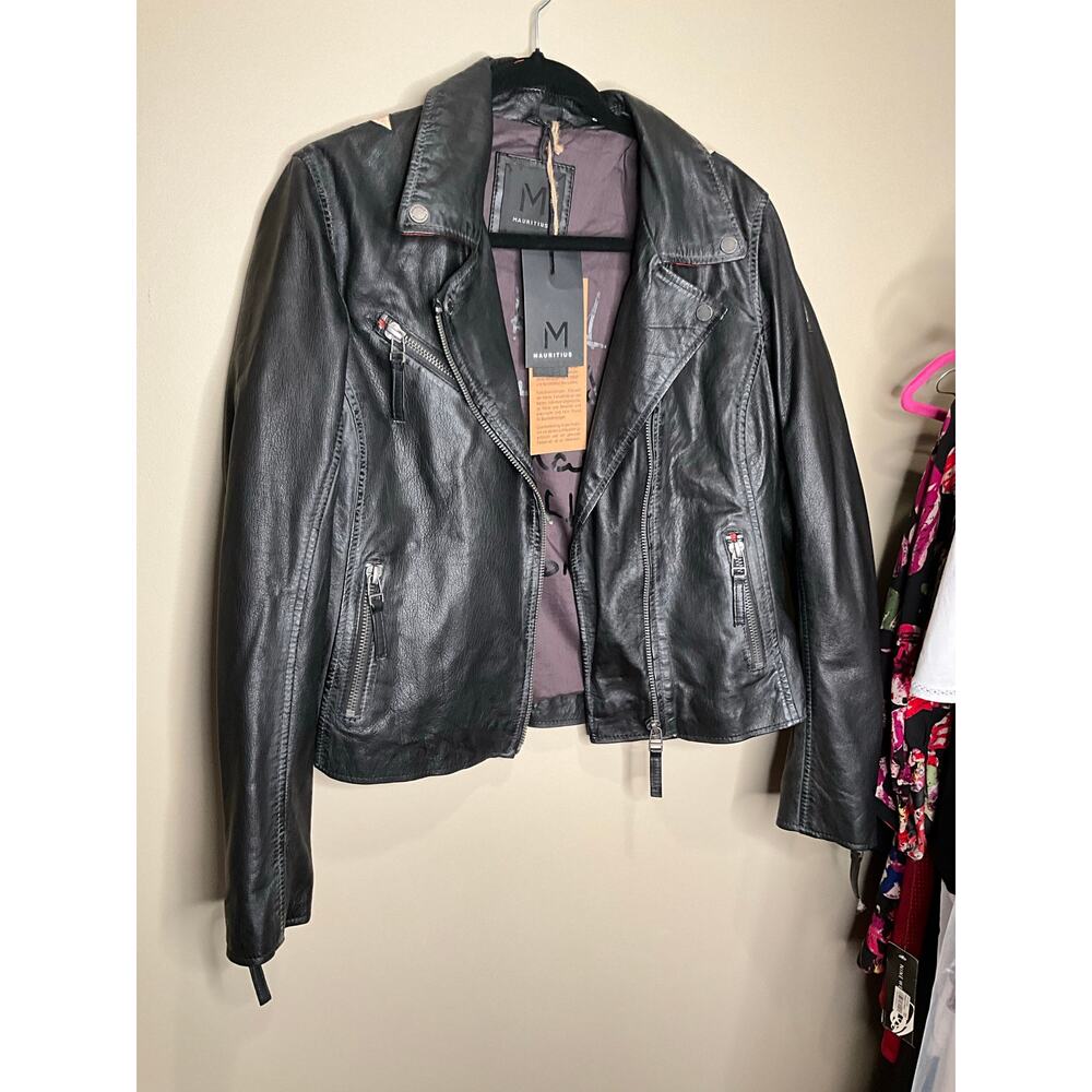 Mauritius Christy RF Leather Star Moto Jacket Zip-Up Black‎ Womens Size XL NWT - Picture 7 of 8